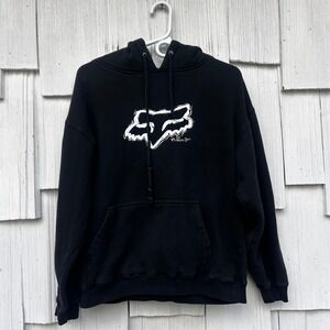 Fox Racing Black Hoodie Graphic Logo Hooded Sweatshirt Men's Size Small